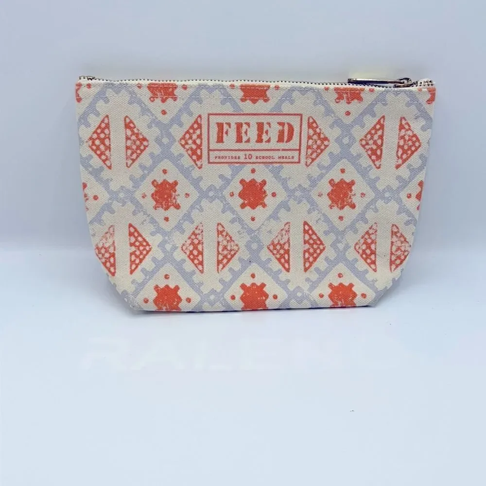 THE FEED PROJECT Orange and Grey Zip Pouch Cosmetic Bag